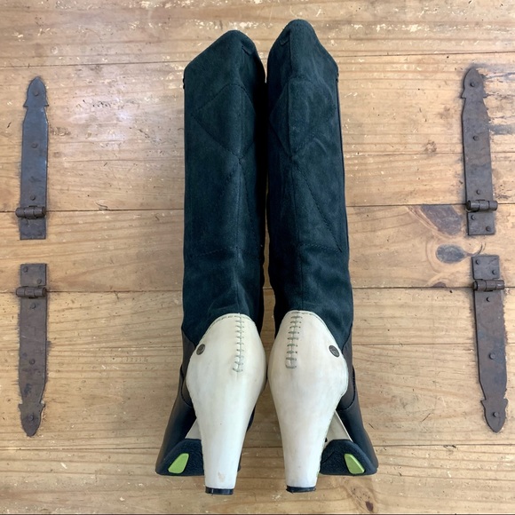 Anthropologie Terra Plana Two Tone Leather Boots 8.5 Retro Classic Academia - Picture 4 of 16